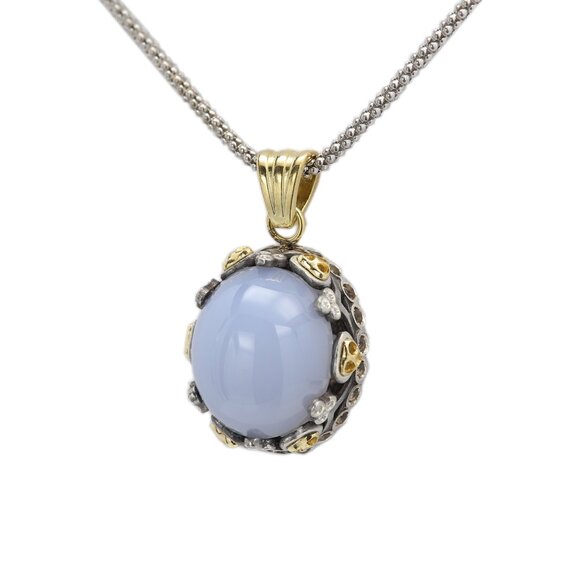 Vintage Natural Stone pendant Chalcedony sterling silver & 18k Gold - Picture 1 of 11